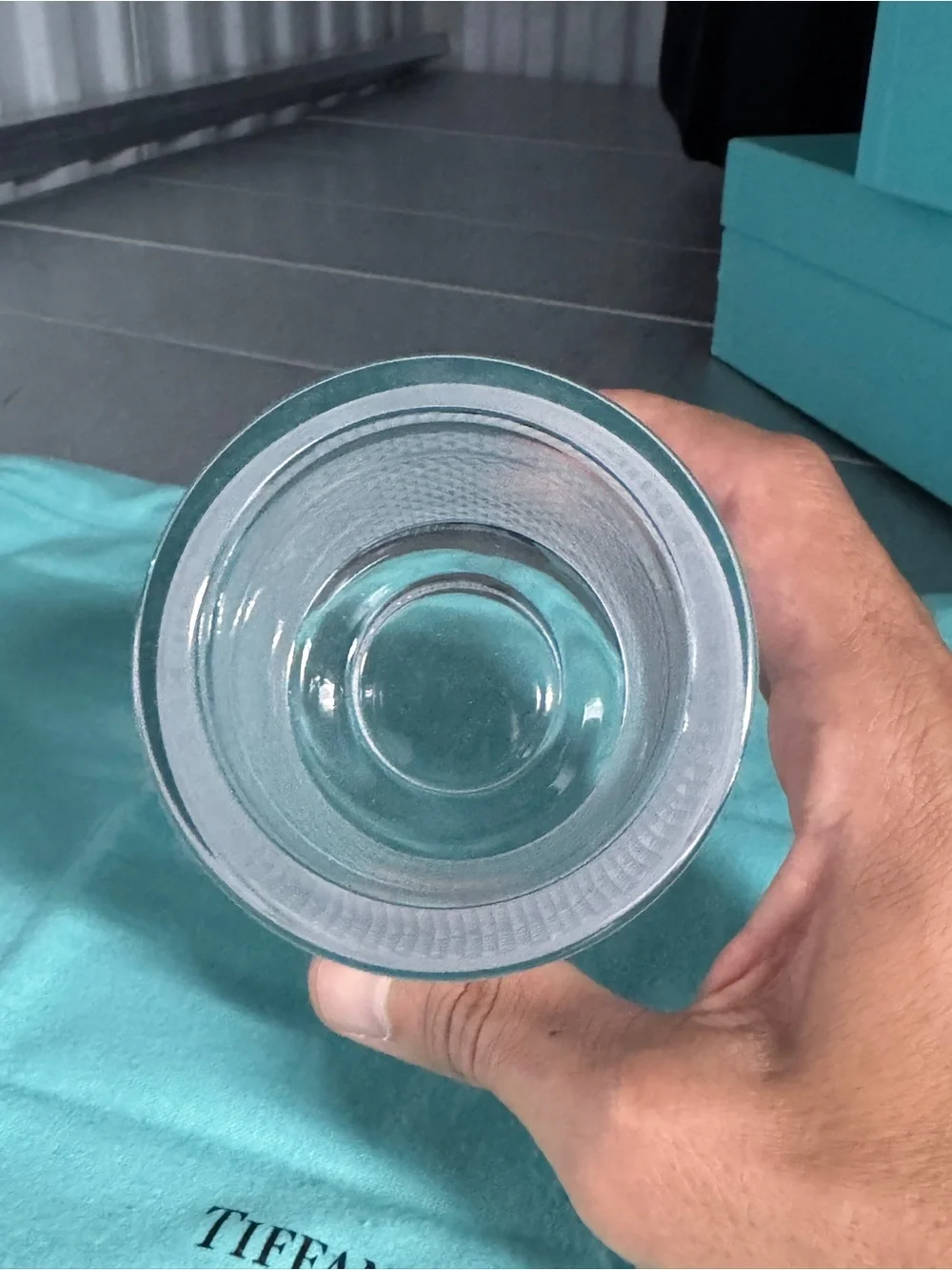 Tiffany & Co. Diamond Point Clear Crystal Textured Candle Holder